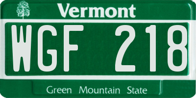 VT license plate WGF218