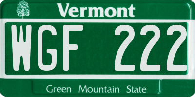 VT license plate WGF222