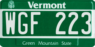 VT license plate WGF223