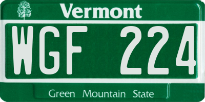 VT license plate WGF224