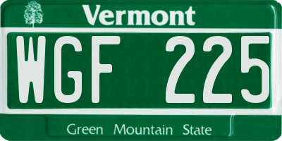 VT license plate WGF225