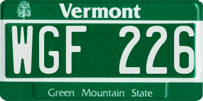VT license plate WGF226