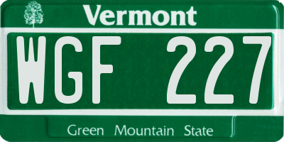 VT license plate WGF227