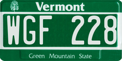 VT license plate WGF228