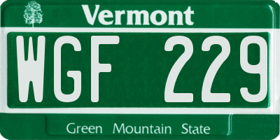 VT license plate WGF229