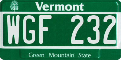 VT license plate WGF232