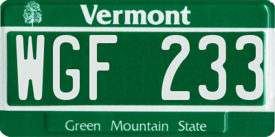 VT license plate WGF233