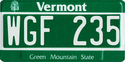 VT license plate WGF235