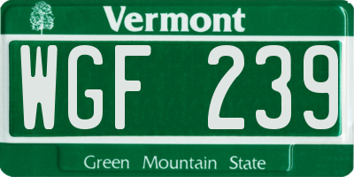 VT license plate WGF239
