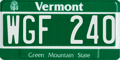 VT license plate WGF240