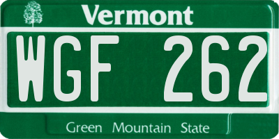 VT license plate WGF262