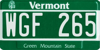 VT license plate WGF265