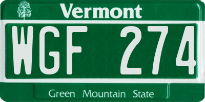 VT license plate WGF274