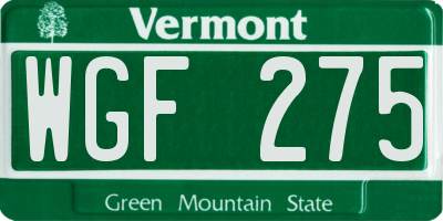 VT license plate WGF275