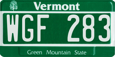 VT license plate WGF283