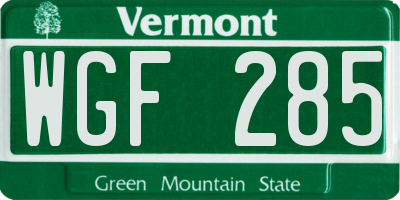 VT license plate WGF285