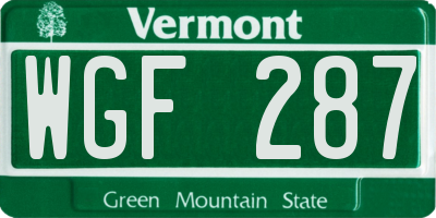 VT license plate WGF287