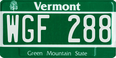 VT license plate WGF288