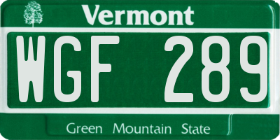 VT license plate WGF289