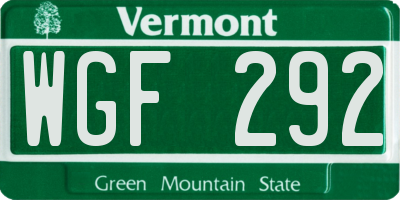 VT license plate WGF292