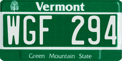 VT license plate WGF294