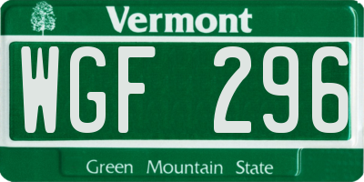 VT license plate WGF296