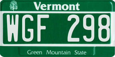 VT license plate WGF298