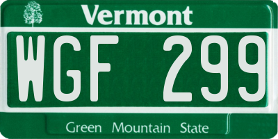 VT license plate WGF299
