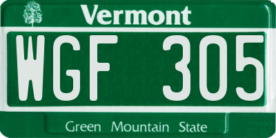 VT license plate WGF305