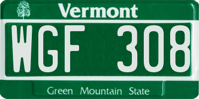 VT license plate WGF308