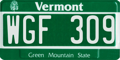 VT license plate WGF309