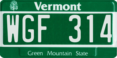 VT license plate WGF314