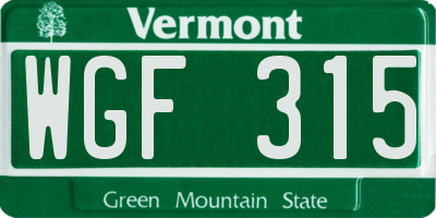 VT license plate WGF315