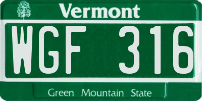 VT license plate WGF316