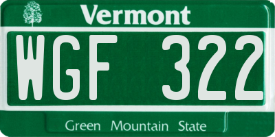 VT license plate WGF322