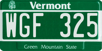 VT license plate WGF325