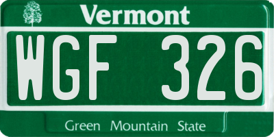 VT license plate WGF326