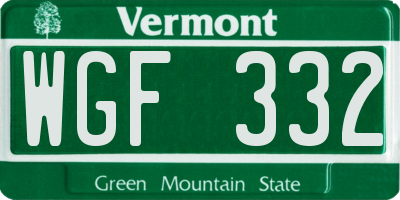 VT license plate WGF332
