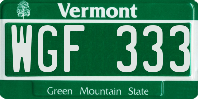 VT license plate WGF333