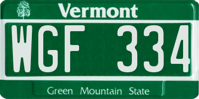 VT license plate WGF334