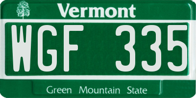 VT license plate WGF335