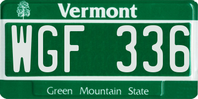 VT license plate WGF336