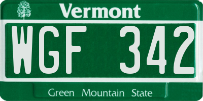VT license plate WGF342