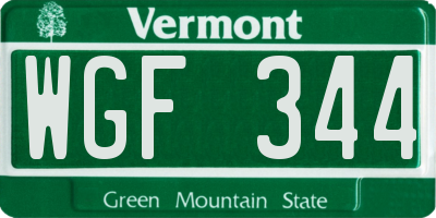 VT license plate WGF344