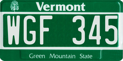 VT license plate WGF345