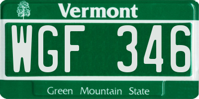 VT license plate WGF346