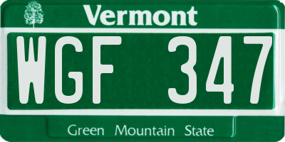 VT license plate WGF347