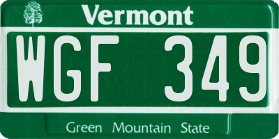 VT license plate WGF349