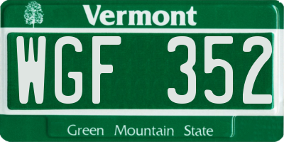 VT license plate WGF352