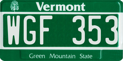 VT license plate WGF353